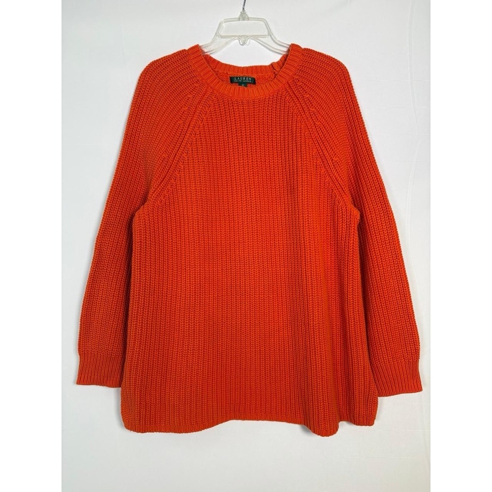 Ralph Lauren Sweater Raglan Sleeves Cotton Orange Ribbed Pullover Women's 2XL